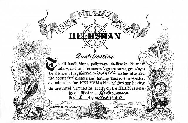 Helmsman Certificate - courtesy of Gary Schreffler