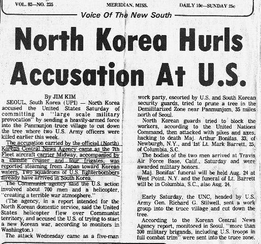 The Meridan Star "The Cherry Tree chop down" - Midway responds when two Army officers are killed by North Korea - Cour
