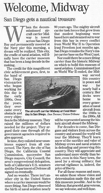 San Diego Union Tribune Editorial - 10 January 2004