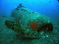 On the French Riviera, just one mile south of the harbor of Cannes, we discovered the wreck of an aircraft type North American U