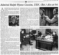 Admiral Cousins Obit  - courtesy of  Ike Newkerk