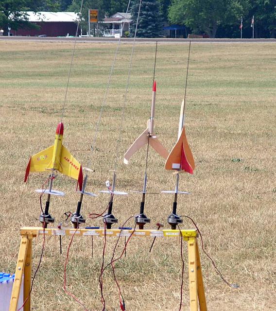 Glider rack. Gordon Agnello's Goony Space Plane prototype, my Silverhawk, and my Sky Dart