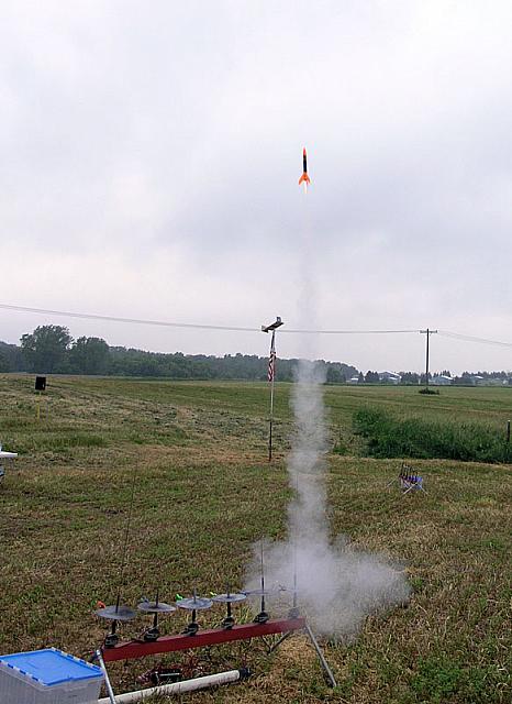 Mason Horning performs the first launch at Horning Field
