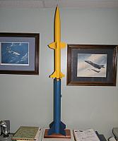 Full stack. Model was flown with an Aerotech F20-4 booster and Estes C6-7 in the upper stage. Staging was accomplished with a me