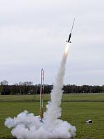 Tom's Hercules Defender. Motor ejection charge blew right after motor burnout and the rocket separated.