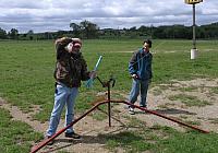 Scott and I prepar to launch a sacrificial Big Bertha as an offering to the Wind Gods